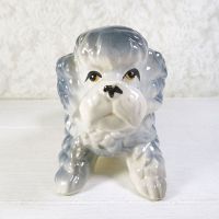 Vintage Ceramic Poodle Figurine Ashtray from Japan: Front - Click to enlarge