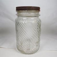 Jumbo Peanut Butter vintage clear glass jar with embossed elephant head: Right - Click to enlarge
