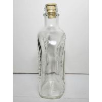 Vintage 1976 Log Cabin with Flag, plow and barrel clear glass 24 oz empty bicentennial pancake syrup bottle: Right Side View - Click to enlarge