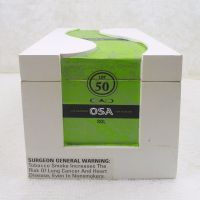 CAO OSA SOL empty cigar box. Colorful graphics designed as a map set under the wavy white of the wood box: Front View - Click to enlarge
