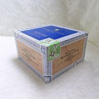 Nat Sherman Small Empty Wood Cigar Box Blue Trim - Click to enlarge