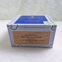 Nat Sherman Small Empty Wood Cigar Box Blue Trim - Click to enlarge