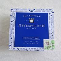 Nat Sherman Small Empty Wood Cigar Box Blue Trim - Click to enlarge