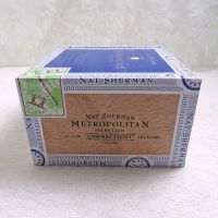 Nat Sherman Small Empty Wood Cigar Box Blue Trim - Click to enlarge
