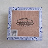 Nat Sherman Small Empty Wood Cigar Box Blue Trim - Click to enlarge