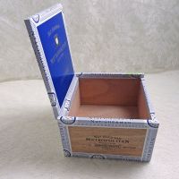 Nat Sherman Small Empty Wood Cigar Box Blue Trim - Click to enlarge