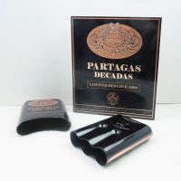 Partagas Decadas 1998 cigar box with three cigar tin carry case. Gold graphics on black. Both empty: Opened View - Click to enlarge