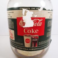 Vintage Coca Cola Coke fountain syrup thumb handle gallon glass jug with paper label and metal screw top: Label - Click to enlarge