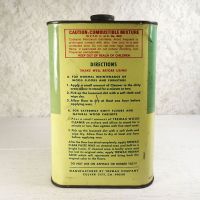 Trewax vintage one quart wood cleaner empty metal tin can container with metal twist off top: Back View - Click to enlarge